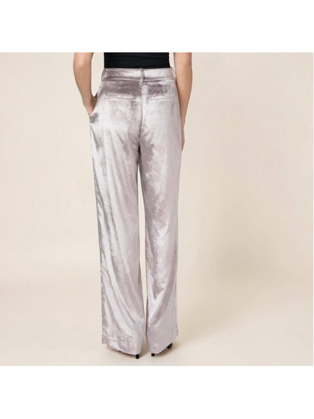 PAIGE Silver Velvet Wide Leg Pants NWT Sz 4 Icy Gray - Picture 15 of 16